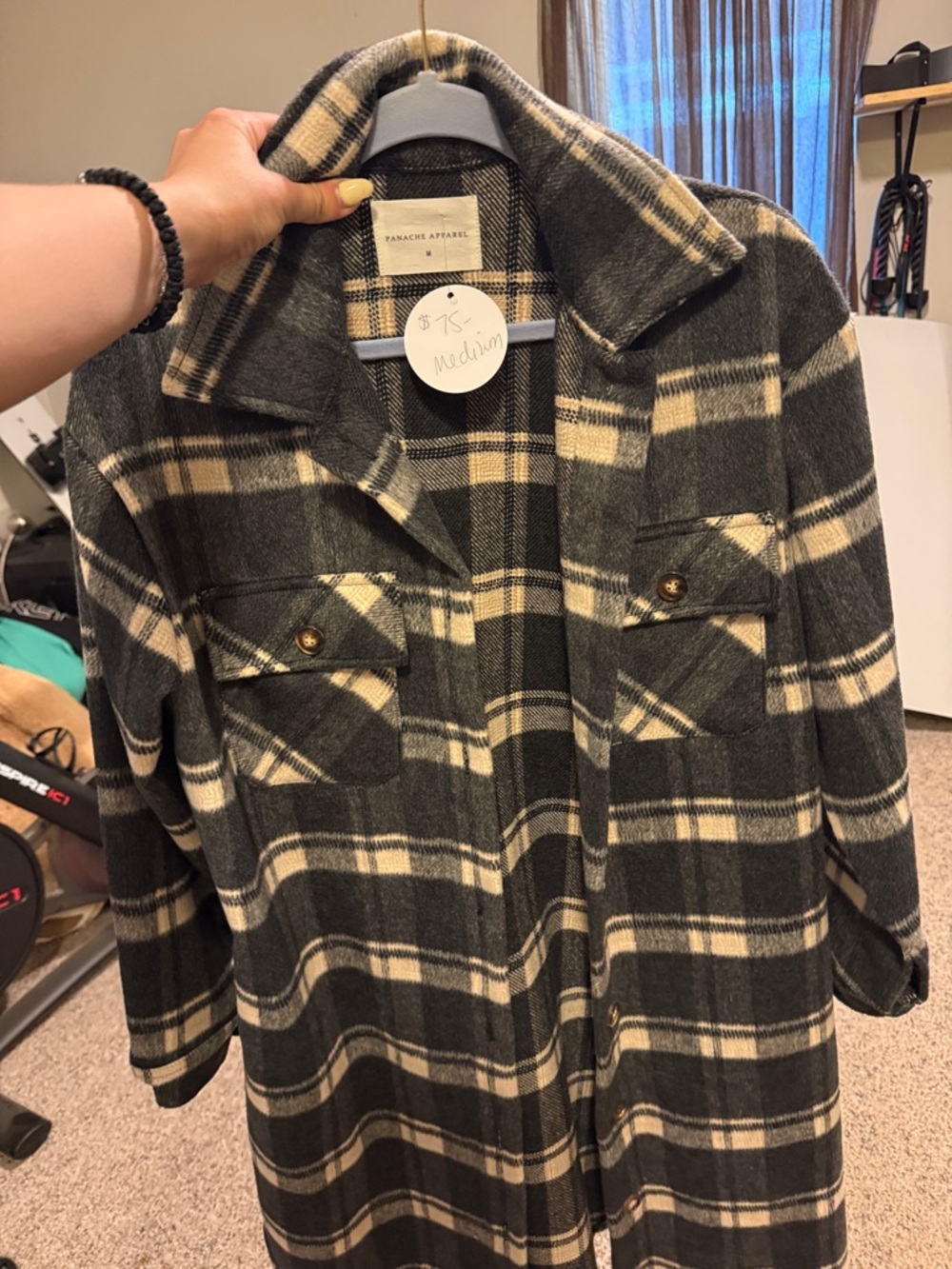 Black & Cream Plaid Wool-Blend Coat